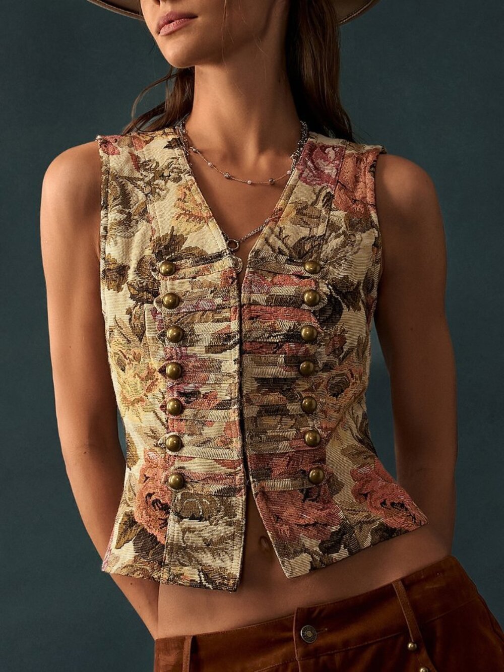 Khaki Casual Women's Woven Fitted Vest Jacket